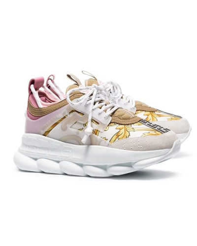 Женские кроссовки Versace Chain Reaction «White/Pink»
