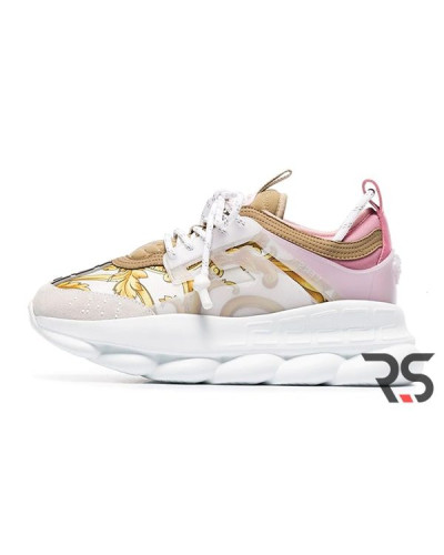Женские кроссовки Versace Chain Reaction «White/Pink»
